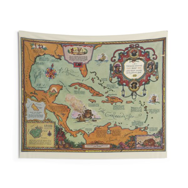 Treasure Hunter's Map of the West Indies Tapestry