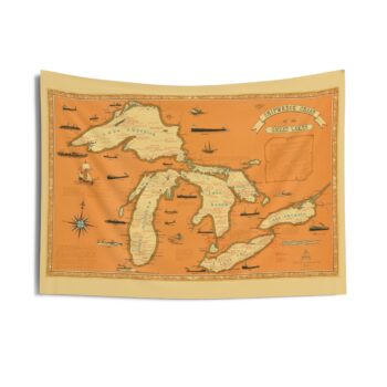 Vintage Great Lakes Wrecks Map Tapestry