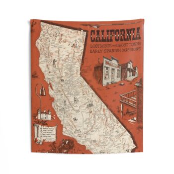 California Vintage Map Wall Tapestry — Retro State Map & Landmarks Decor