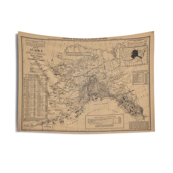 Alaska Shipwrecks Vintage Map Wall Tapestry