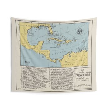 Vintage Caribbean Lost & Buried Treasures Map Wall Tapestry